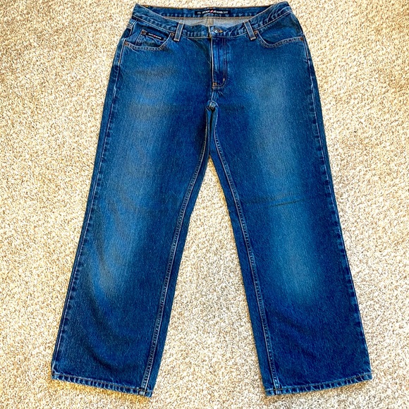 Y2K DKNY JEANS Sz 13 Short Court Dark Cotton Dark Wash 34x29 Denim Boot Cut Jean - Picture 1 of 14